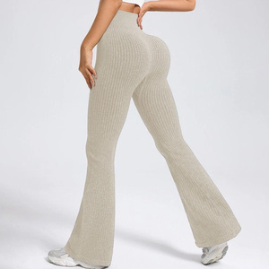 Wholesale Best Quality <b>Women</b> Ribbed Seamless <b>Flare</b> <b>Leggings</b> Tummy Control Bootcut Casual Yoga Pants - Product Image 5