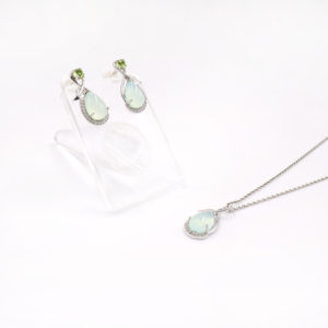 Ensemble de boucles d'oreilles pendantes en argent sterling 925 avec onyx bleu naturel et péridot, plaqué rhodium, bijoux fins OEM ODM - Product Image 2
