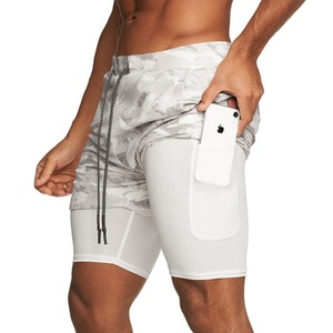 Pantalones cortos de doble capa con diseño de camuflaje sublimado, para deportes al aire libre, correr, entrenamiento, ejercicio, trotar, gimnasio, Fitness, 2 en 1 - Product Image 5