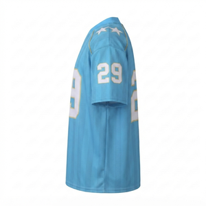 Camiseta de Fútbol Americano Azul Cielo Personalizada al por Mayor, Camiseta Deportiva Blanca con Cuello en V para Equipos Deportivos, Uniforme Deportivo Masculino - Product Image 3