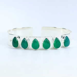Handmade 925 Sterling Silver Plated Natural Green Onyx Gemstone Multi <b>Stone</b> Teardrop Cabochon Statement Cuff Bangle <b>Bracelet</b> - Product Image 4