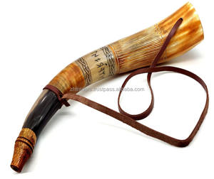 Trompette de combat traditionnelle écologique en corne de bœuf, design Sofarhorn viking avec détails en pierre d'agate polie - Product Image 2