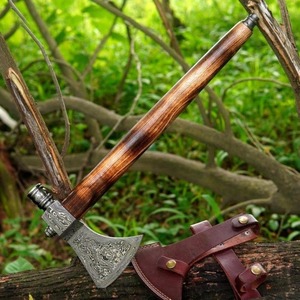 Hache Tomahawk en acier Damas forgé à la main avec manche en bois de rose, longueur totale de 24 pouces, outil de survie et de camping - Product Image 3