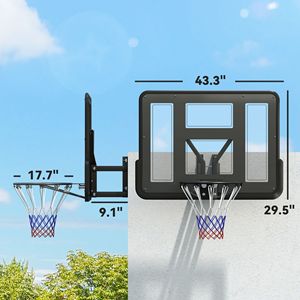 Kit Canestro da Basket da Parete 43 Pollici Rinforzato Antiurto con Tabellone Resistente alle Intemperie e Rete in Acciaio Durevole - Product Image 3