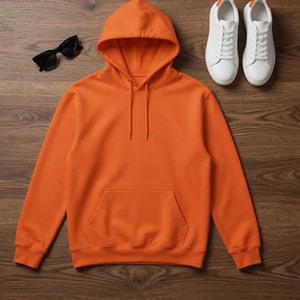 Sudadera con Capucha de Algodón Grueso Color Naranja, Forro Polar, con Logotipo Personalizado, Ropa Urbana de Invierno - Product Image 4