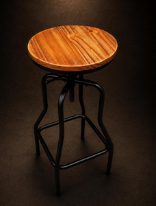 Taburete de Bar de Madera Maciza Rústica al por Mayor, Giratorio, Altura Ajustable, con Asiento Redondo y Estructura de Hierro, para Decoración de Bar en Casa - Product Image 1