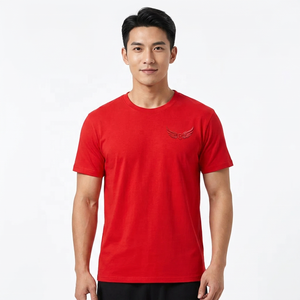Red Men's Oversized Short <b>Sleeve</b> T-Shirt With Embroidered Logo O-Neck Casual Jersey Cotton <b>Top</b> - Product Image 4