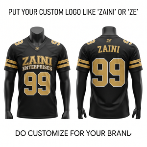 Maillot de football en polyester interlock premium 180 GSM, noir et or, avec empiècements contrastants aux épaules, logo personnalisé, uniforme d'équipe - Product Image 1