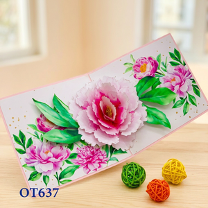 Meilleur Prix Carte Pop-up 3D Moderne Rose Pivoine Découpée au Laser Personnalisée, Artisanat en Papier, Artisanat Vietnamien, Cadeaux Promotionnels de Bienvenue - Product Image 3
