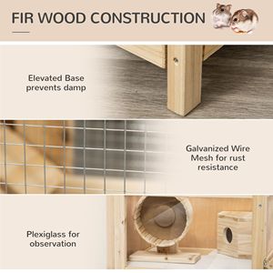 Gabbia per Criceti a 2 Piani in Legno con Altalena e Vassoio, Casetta per Piccoli Animali - Product Image 6