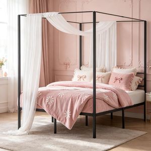 Letto a baldacchino singolo, matrimoniale, king size in metallo con contenitore, per uso domestico, in ferro - Product Image 5
