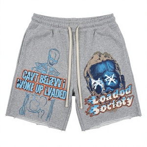 Shorts de sport pour hommes en coton épais 100% coton, taille élastique, imprimé graphique, en molleton French Terry, vente en gros - Product Image 3