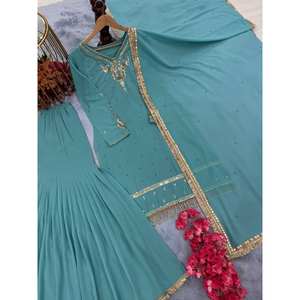 Conjunto de traje de fiesta para mujer de diseñador Top Plazzo & Dupatta - Product Image 2