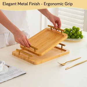 Juego de bandejas de servir de bambú premium con asas, bandeja de madera para desayuno, para servir café y té en la cocina - Product Image 4