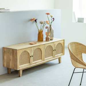 Meuble TV Vandana Vertex Vista en bois de manguier et cannage - Product Image 1