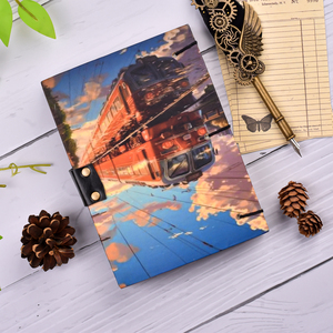 <b>A5</b> Retro Railway Scene Handmade Paper Journal with Lock Closure |100 Pages Writing Diary Classic Train Artwork Notebook for Gift - Product Image 2