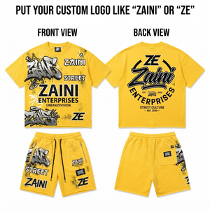 Ensemble T-shirt et short pour homme ZAINI, jersey polyester premium 240 GSM, jaune, streetwear, logo personnalisé, vêtements décontractés, respirant, été - Product Image 1