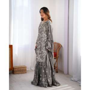 Ensemble Sharara de soirée pour femmes avec dupatta, comprenant haut, bas et tissu de couverture - Product Image 3