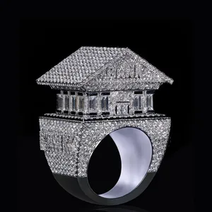 925 Silver Moissanite Diamond Luxury Pavilion <b>Ring</b> <b>Mens</b> Statement <b>Ring</b> Certified Diamond Iced Crown Inspired Designer <b>Ring</b> Gift - Product Image 1