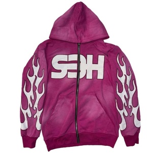 High Street French Terry Acid Wash Flared Chándal Jogger Set Puff Impresión Sudadera con capucha y pantalones Chándal para hombres - Product Image 2