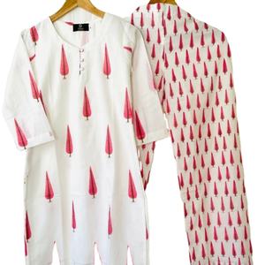 ชุดผ้าคูร์ต้าพลาซโซสีชมพู ชุดจัดแต่งทรงผมแฟชั่น Kurti และกางเกงคุณภาพสูงจากผู้ผลิตชาวอินเดีย - Product Image 1