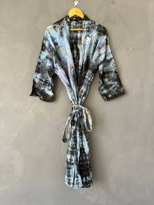 Women’s <b>Long</b> Cotton Tie Dye <b>Kimono</b> V-Neck <b>Robe</b>, Handmade Bohemian Cotton Duster, Colorful Tie Dye <b>Robe</b> - Product Image 1