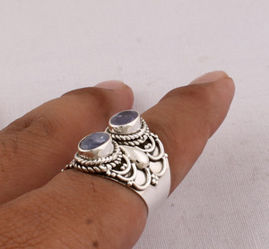 Artisan Tanzanite Ring 925 <b>Solid</b> <b>Silver</b> Vintage Dotted Band Handmade Blue Stone Ring Bohemian Style Fine Jewelry Manufacturer - Product Image 3