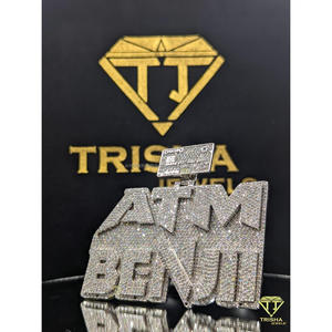 Colgante ATM Benji Hip Hop con Diamantes Moissanite VVS, Totalmente Cubierto de Diamantes, Plata de Ley 925 Chapada en Oro, Joyería de Lujo de Trisha Jewels - Product Image 1