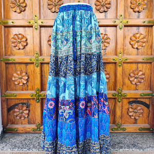 Women's Floor-Length Satin Silk Bohemian Eco-Friendly Breathable High <b>Elastic</b> Patchwork Print Multi Color ODM Summer Wear <b>Skirt</b> - Product Image 1