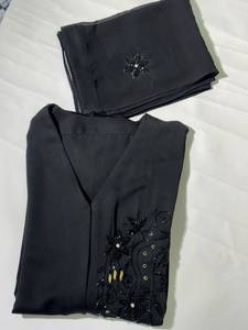 Black <b>Long</b> Sleeve Abaya Beaded Embroidery Floor Length Modest <b>Dress</b> <b>for</b> Women Prayer Wedding Daily Wear - Product Image 2