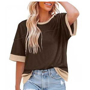 T-shirts pour femmes Été 2026 Col rond Décontracté Uni Manches courtes Coton respirant Léger Confortable - Product Image 1