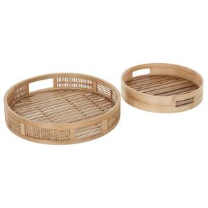 Rustic Slatted Bamboo <b>Tray</b> Round Serving <b>Tray</b> Set Decorative Food <b>Tray</b> With Cutout Handles For Table Home <b>Storage</b> Decor - Product Image 1