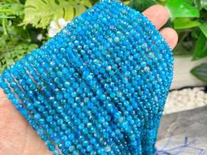 ลูกปัดอะพาไทต์สีน้ำเงินธรรมชาติ AA ทรงกลมเหลี่ยมเพชรพลอย ขนาด 2 มม. 3 มม. 4 มม. ลูกปัดพลอยขนาดเล็กสำหรับทำสร้อยข้อมือ สร้อยคอ DIY เครื่องประดับ - Product Image 6