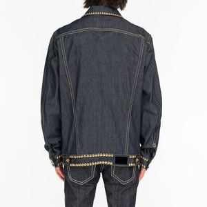 Factory Supply Wholesale Men's Custom Denim <b>Rhinestone</b> <b>Jacket</b> Winter Work Sportswear Casual 100% Cotton Breathable Front - Product Image 2