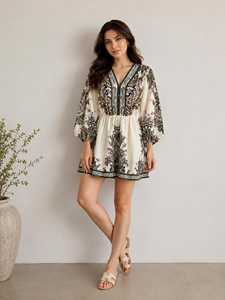 Blusa Casual Floral Boho para Vacaciones de Verano (Viscosa de Seda Ecológica, Talla Única) - Product Image 2