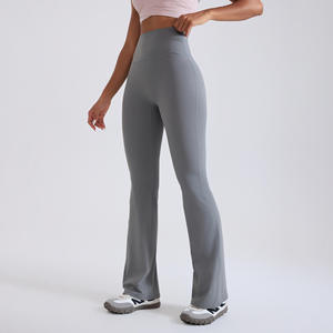 Women's High Waisted <b>Flared</b> Yoga <b>Leggings</b> Solid Color Stretch Full Length Fitness Workout Pants - Product Image 1