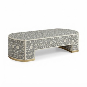 Table basse en os incrusté bleu et blanc, faite à la main, motif floral cascade, pour entrée, bureau, vente en gros, artisanat indien, mobilier de salon - Product Image 2