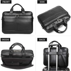 Maletín de cuero de grano completo para hombre de 14 pulgadas, bolso de negocios para portátil de cuero genuino con cremallera YKK, bolso de viaje profesional - Product Image 4