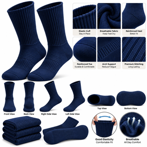 Chaussettes de sport athlétiques de haute qualité, chaussettes de sport à coussinets épais, chaussettes de performance côtelées, ensemble de chaussettes tubulaires en coton personnalisées - Product Image 4
