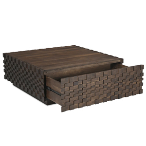 Mesa de Centro Moderna de Madera de Mango Sólida con Diseño de Tablero de Ajedrez Texturizado, Acabado Marrón, para Sala de Estar - Product Image 5