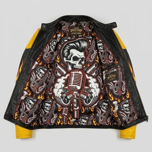 <b>Yellow</b> Distressed Quarantine Zone Zombie Outbreak Biker Leather Jacket Danger Caution Graphic Men Outerwear <b>Coat</b> - Product Image 5