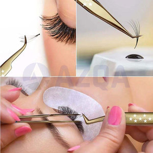 Ensemble de 5 pinces à cils en acier inoxydable plaqué or, pointes droites, courbées, en L et angulaires, durables, avec une prise parfaite pour - Product Image 5