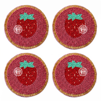 Ensemble de sous-verres perlés motif fraise, rose et rouge, avec bord doré, pour boissons, décoration de table estivale, pour tasses à café, thé, verres et gobelets, vente en gros B2B
