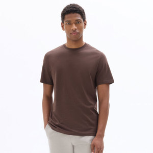 Camiseta de Manga Corta para Hombre, Cuello Redondo, Color Marrón, Corte Regular, Color Sólido, Informal, Tejido de Punto, 100% Algodón - Product Image 2