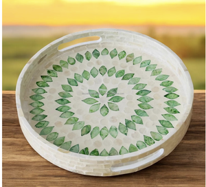 Patrones y colores personalizados, bandeja de fregona de ratán natural hecha a mano, té de la tarde que sirve bandejas con incrustaciones de perlas con logotipo - Product Image 1