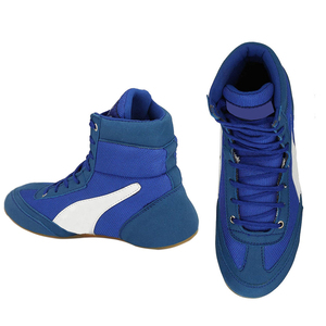Chaussures de boxe montantes à scratch en cuir respirant pour adultes, équipement d'entraînement d'arts martiaux personnalisé unisexe de haute qualité - Product Image 1