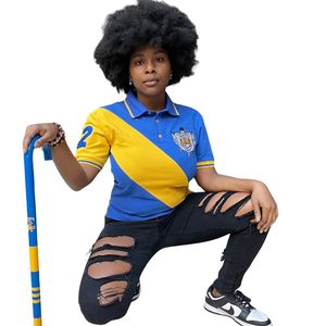 Sigma Gamma Rho 22 Polo Shirt SGRho Blue Gold Premium Greek Apparel Women Stylish Sorority Polo Tee - Product Image 6