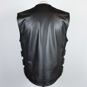 Chaleco de Motociclista de Cuero Genuino Negro Premium para Hombre, de Alta Calidad, con Cierre y Correas Laterales Ajustables - Product Image 2