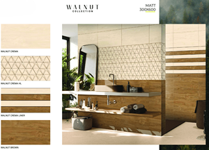 Carrelage mural mat effet bois 300x600mm, carrelage décoratif intérieur en céramique, carreaux de porcelaine noyer, carreaux noyer, carreaux aspect bois noyer - Product Image 4
