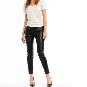 Pantalones de Cintura Alta para Mujer Talla Grande, Estilo Motero, Ajustados, de PU Negro, con Cintura Elástica, Largos, para Otoño - Product Image 1